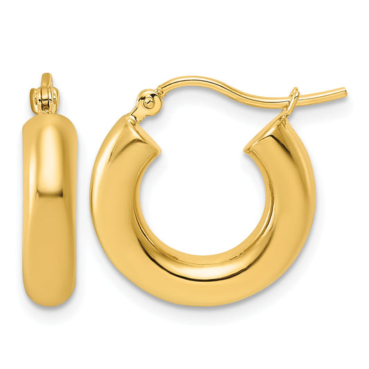 10K Yellow Gold Polished 4mm X 17mm Lightweight Tube Hoop Earrings