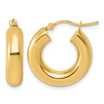 10K Yellow Gold Polished 5mm X 20mm Tube Hoop Earrings