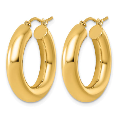 10K Yellow Gold Polished 5mm X 25mm Tube Hoop Earrings