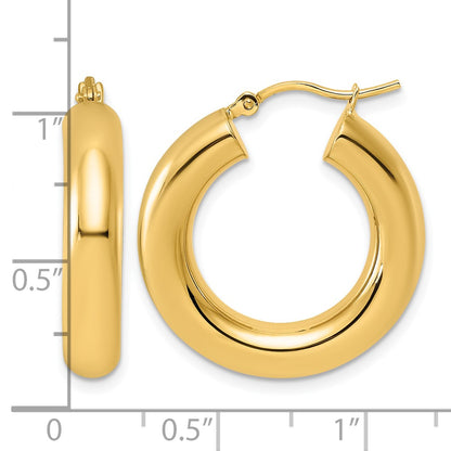 10K Yellow Gold Polished 5mm X 25mm Tube Hoop Earrings