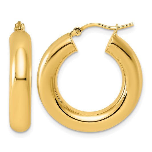 10K Yellow Gold Polished 5mm X 25mm Lightweight Hoop Earrings