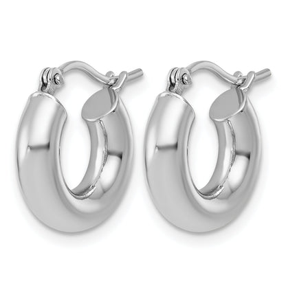 10K White Gold Polished 4mm X 15mm Lightweight Tube Hoop Earrings
