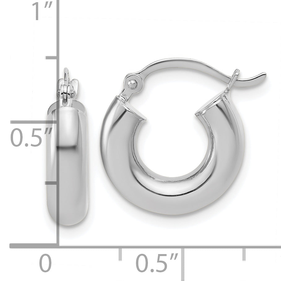 10K White Gold Polished 4mm X 15mm Tube Hoop Earrings