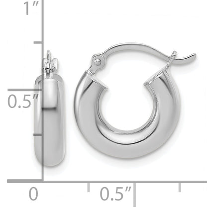 10K White Gold Polished 4mm X 15mm Tube Hoop Earrings