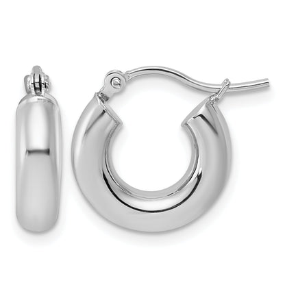10K White Gold Polished 4mm X 15mm Tube Hoop Earrings