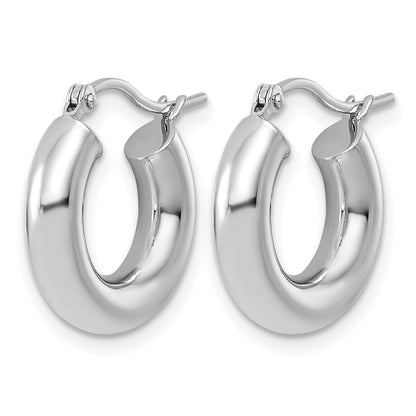 10K White Gold Polished 4mm X 17mm Lightweight Tube Hoop Earrings
