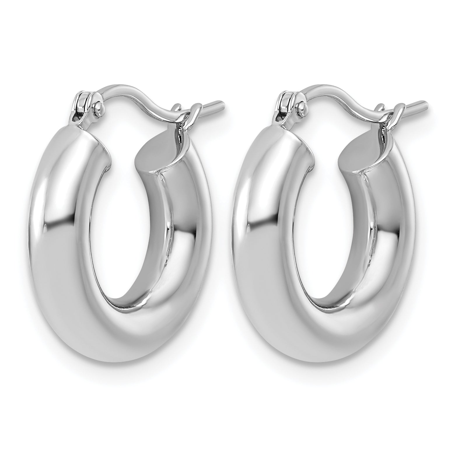 10K White Gold Polished 4mm X 17mm Tube Hoop Earrings