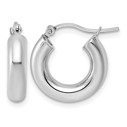 10K White Gold Polished 4mm X 17mm Lightweight Tube Hoop Earrings
