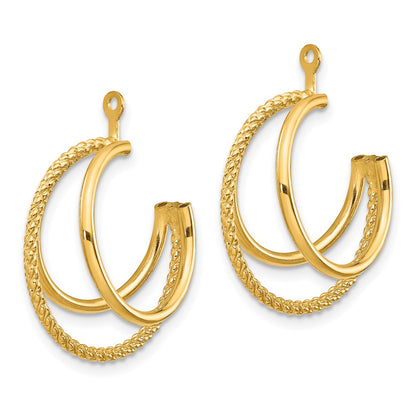14K Yellow Gold Polished & Twisted Triple Hoop Earring Jackets