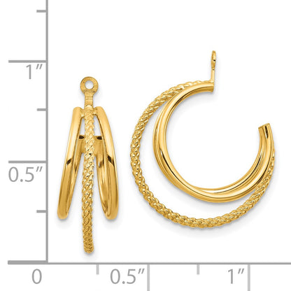 14K Yellow Gold Polished & Twisted Triple Hoop Earring Jackets