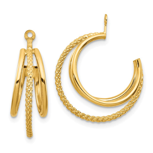 14K Yellow Gold Polished & Twisted Triple Hoop Earring Jackets