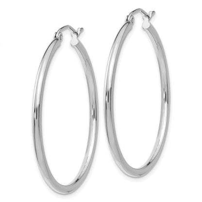 14K White Gold Polished 2X35mm Tube Hoop Earrings