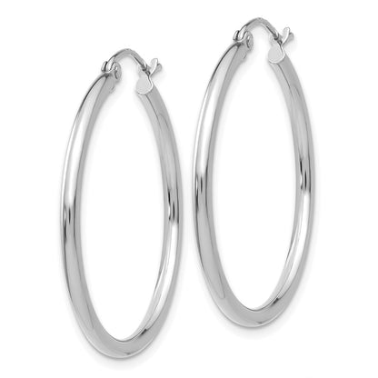 14K White Gold Polished 2X30mm Lightweight Tube Hoop Earrings
