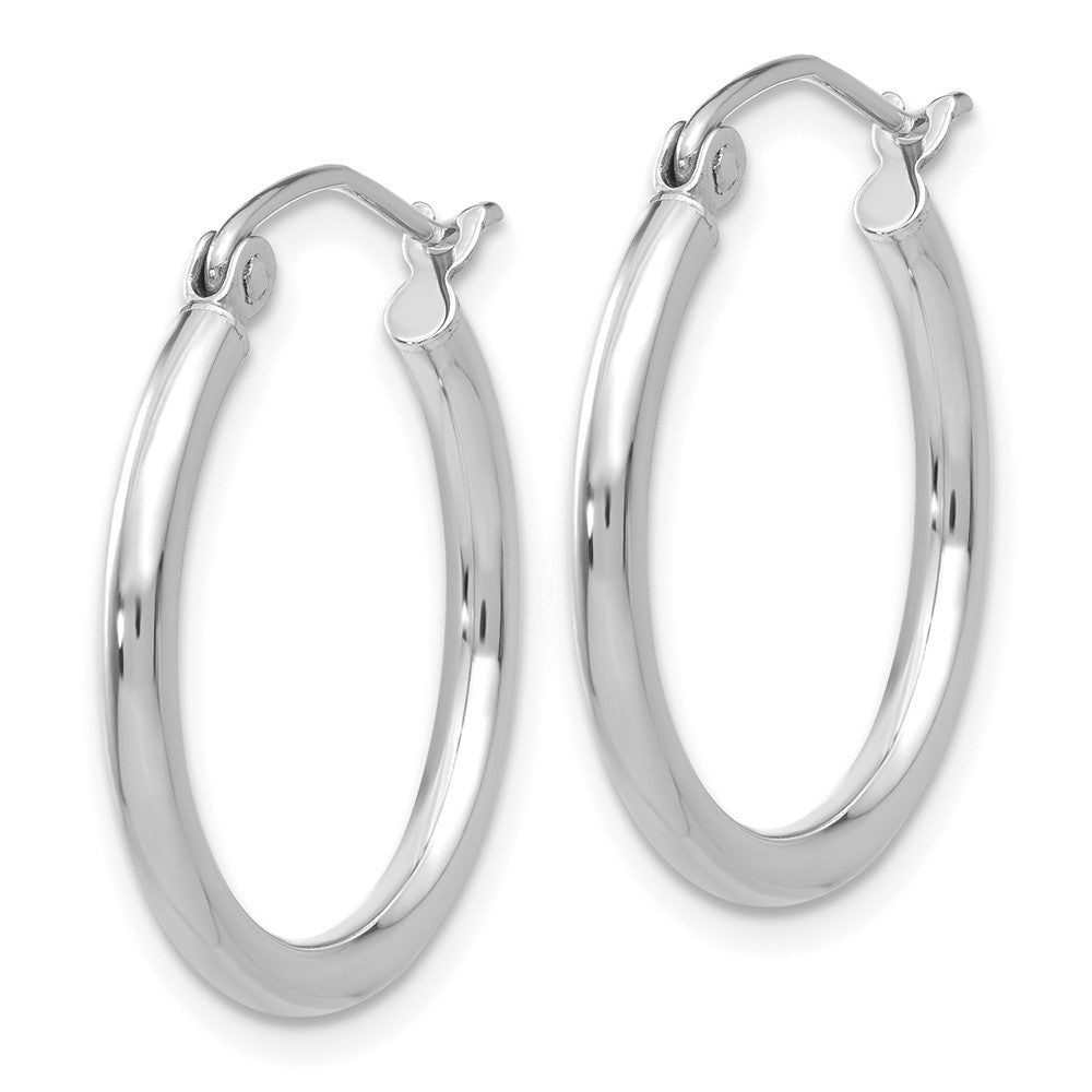 14K White Gold Polished 2X20mm Lightweight Tube Hoop Earrings