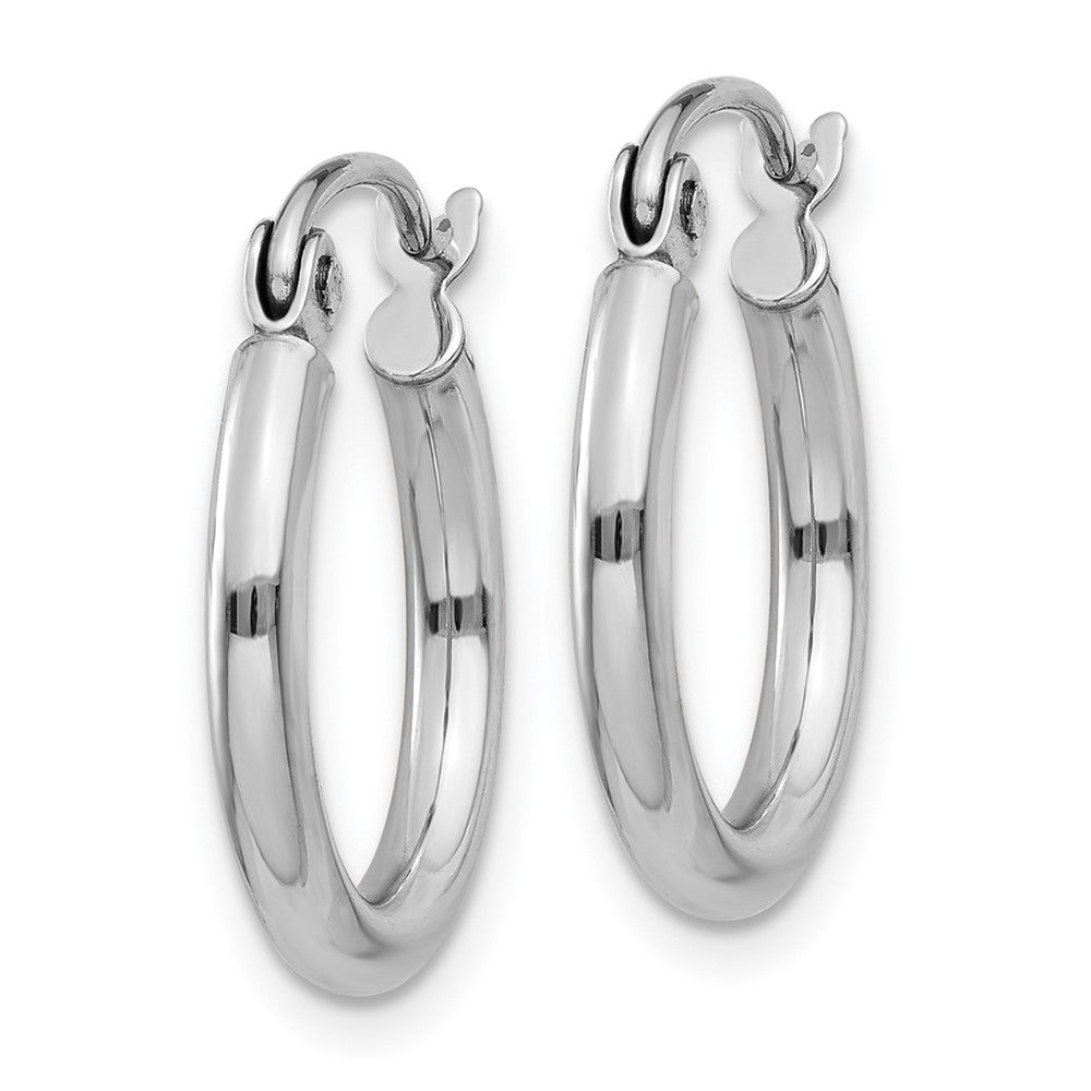 14K White Gold Polished 2X15mm Lightweight Tube Hoop Earrings
