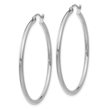 14K White Gold Polished 2X40mm Tube Hoop Earrings