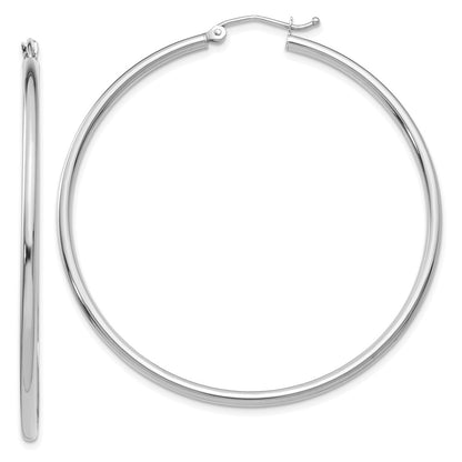 14K White Gold Polished 2X50mm Lightweight Tube Hoop Earrings