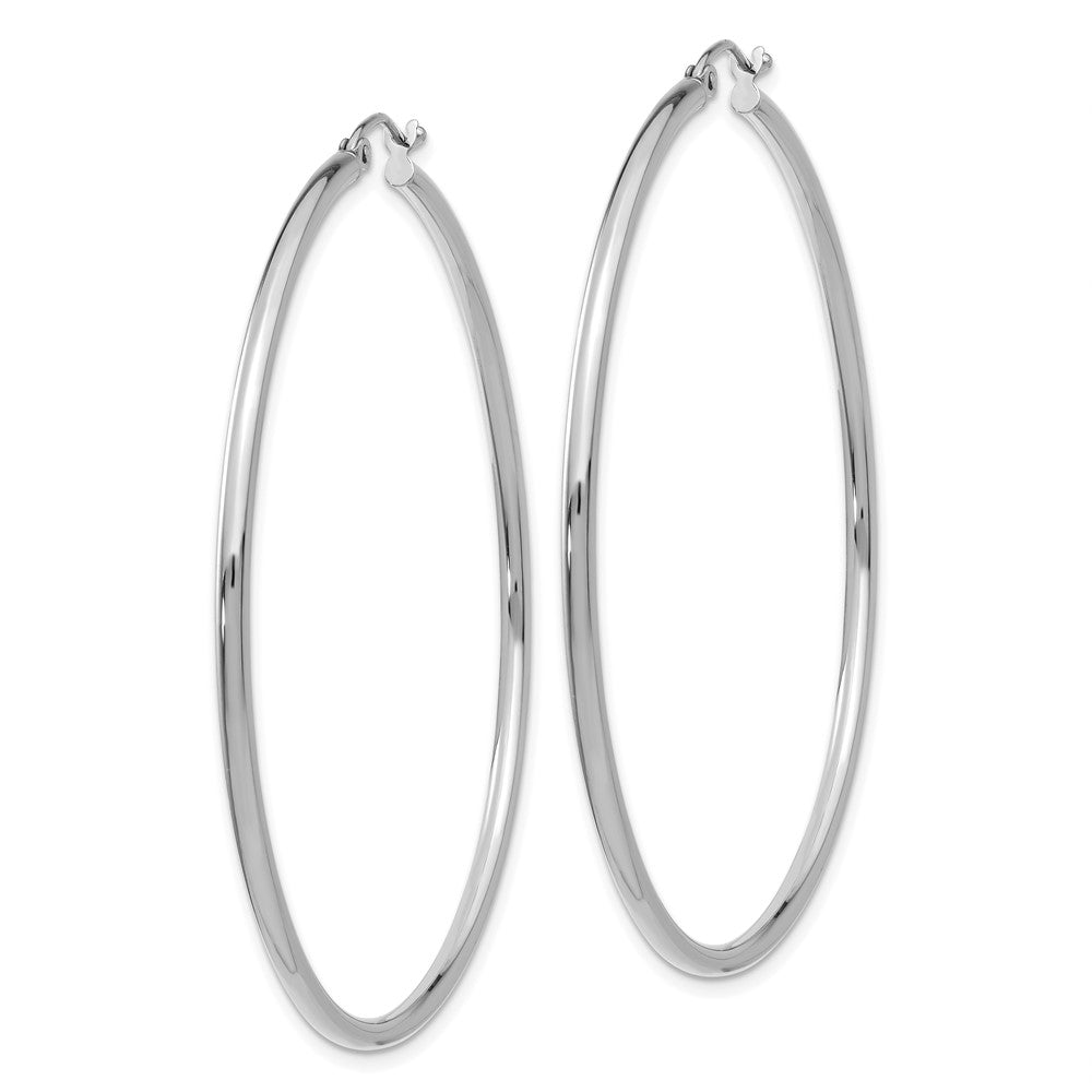 14K White Gold Polished 2X55mm Tube Hoop Earrings