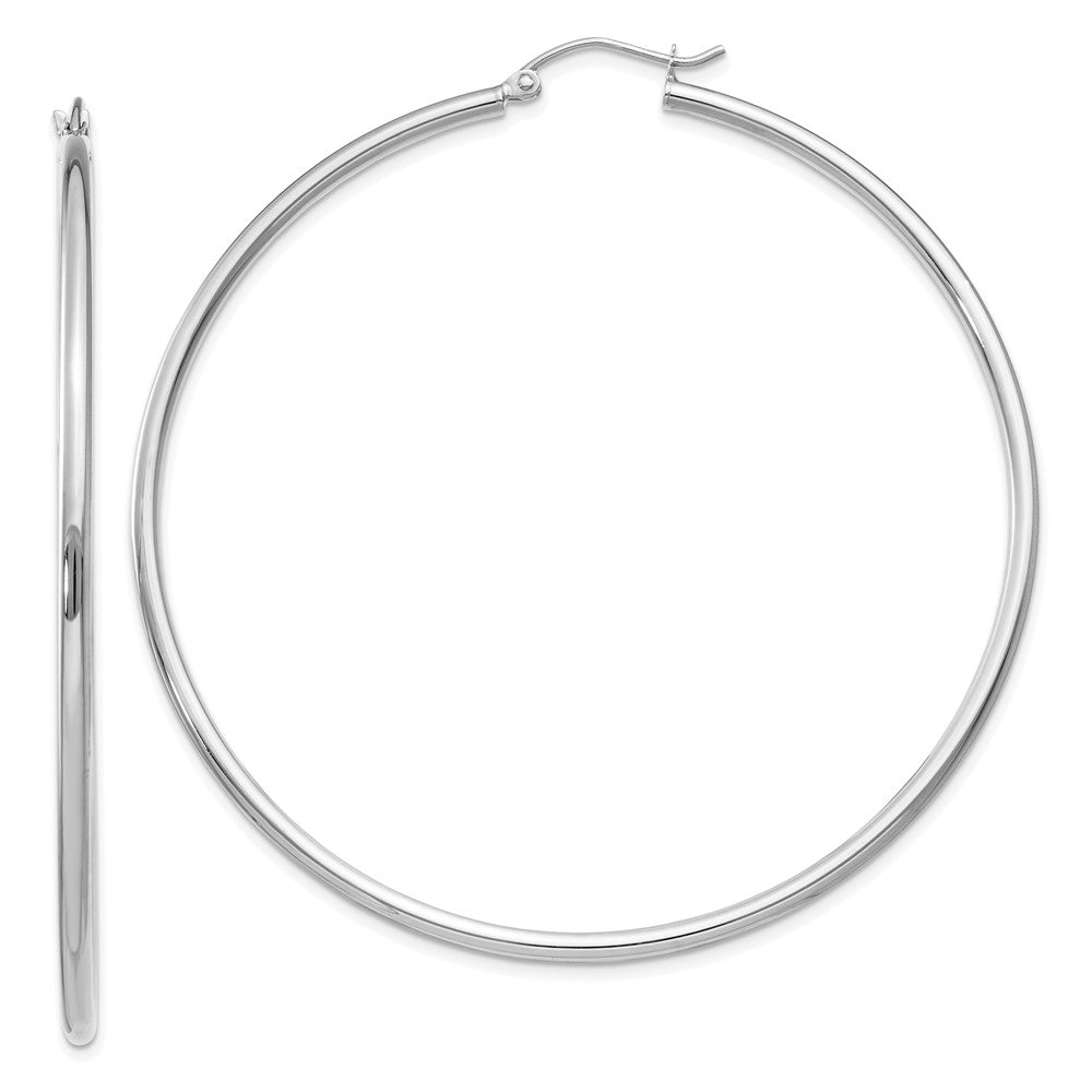 14K White Gold Polished 2X60mm Tube Hoop Earrings