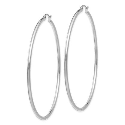 14K White Gold Polished 2X65mm Tube Hoop Earrings