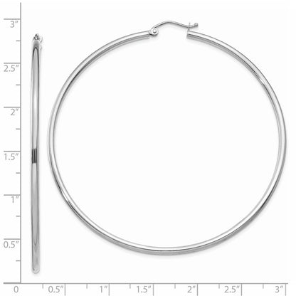 14K White Gold Polished 2X65mm Lightweight Tube Hoop Earrings