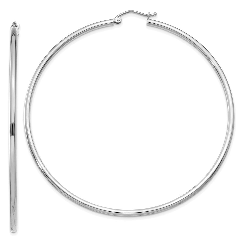 14K White Gold Polished 2X65mm Lightweight Tube Hoop Earrings