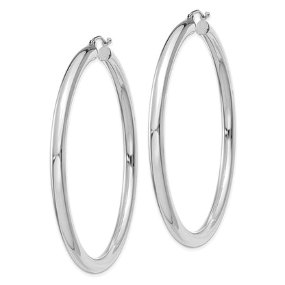 10K White Gold 4mm X 60mm Tube Hoop Earrings