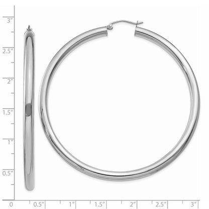 10K White Gold 4mm X 65mm Tube Hoop Earrings