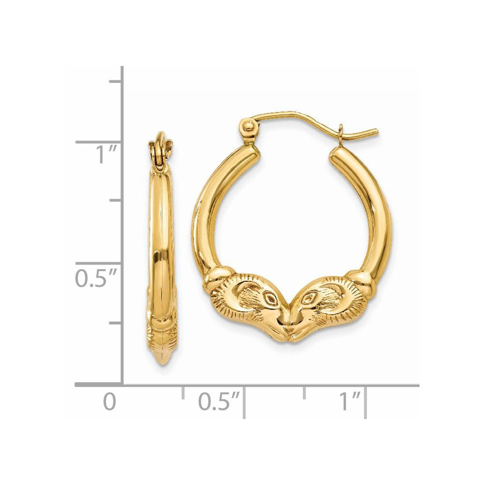 14K Yellow Gold Polished Ram Hoop Earrings