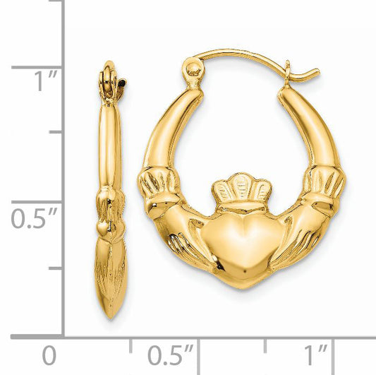 14K Yellow Gold Polished Claddagh Hoop Earrings