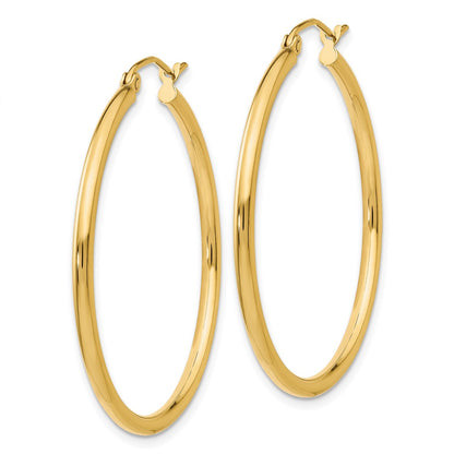 14K Yellow Gold Polished 2X35mm Lightweight Tube Hoop Earrings