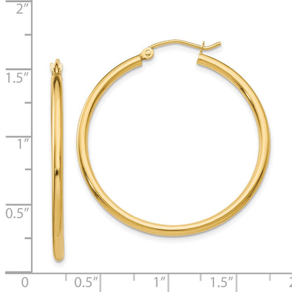 14K Yellow Gold Polished 2X35mm Lightweight Tube Hoop Earrings