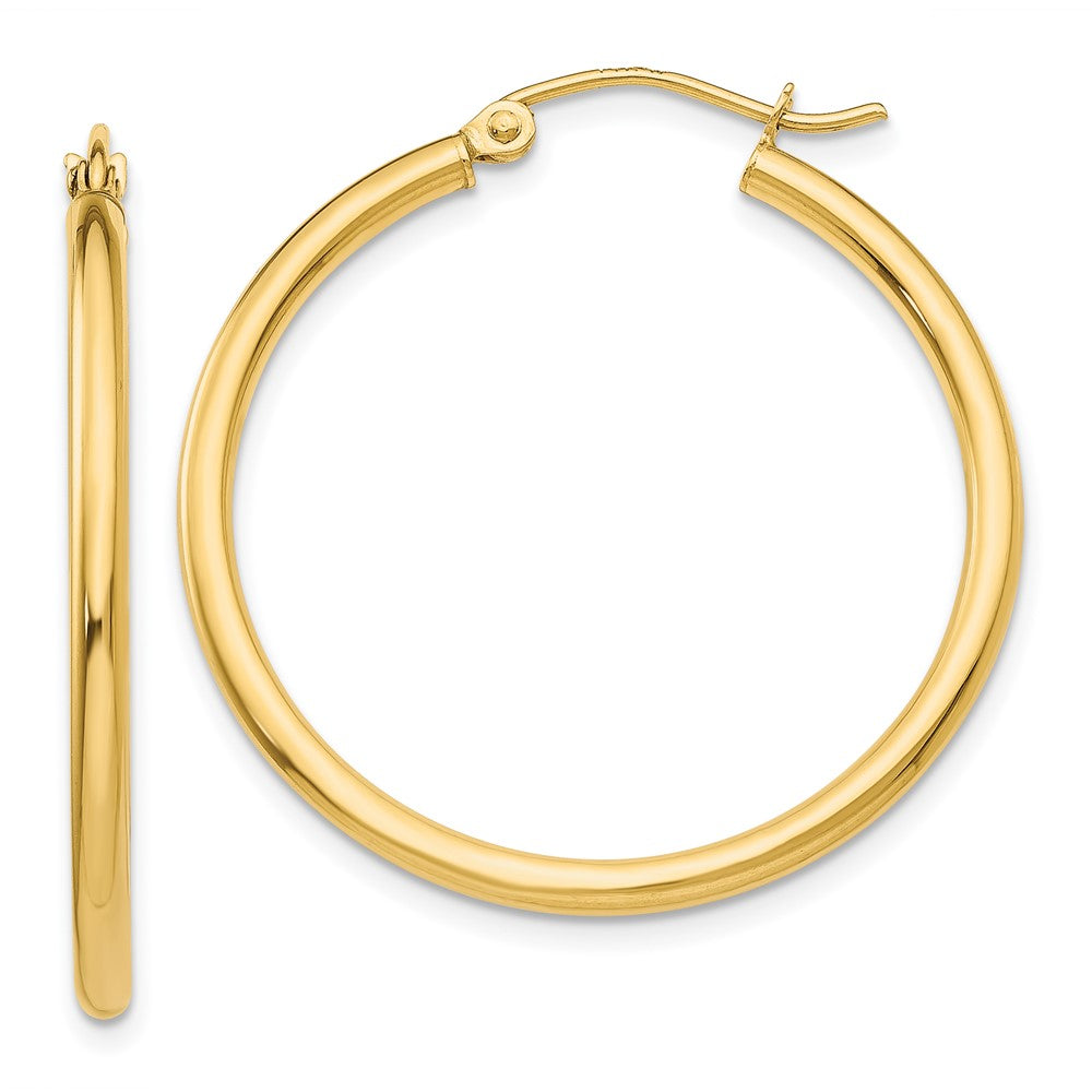 14K Yellow Gold Polished 2X30mm Lightweight Tube Hoop Earrings