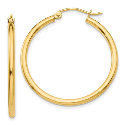 14K Yellow Gold Polished 2X30mm Lightweight Tube Hoop Earrings