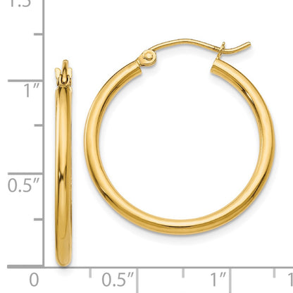 14K Yellow Gold Polished 2X25mm Tube Hoop Earrings