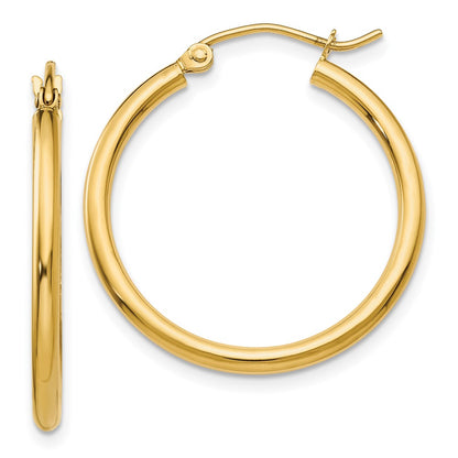 14K Yellow Gold Polished 2X25mm Tube Hoop Earrings
