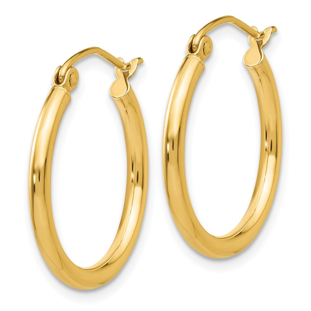 14K Yellow Gold Polished 2X20mm Lightweight Tube Hoop Earrings