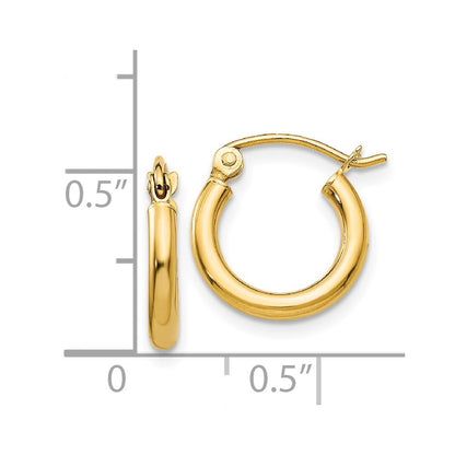14K Yellow Gold Polished 2X12mm Lightweight Tube Hoop Earrings