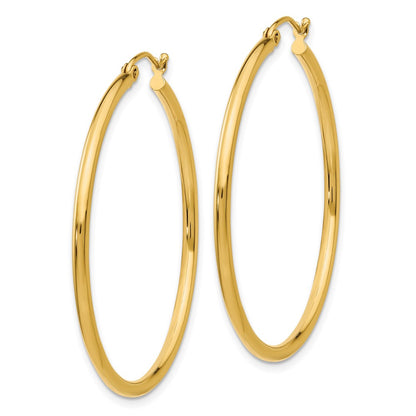 14K Yellow Gold Polished 2X40mm Lightweight Tube Hoop Earrings