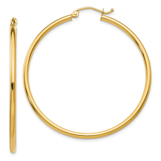 14K Yellow Gold Polished 2X45mm Tube Hoop Earrings