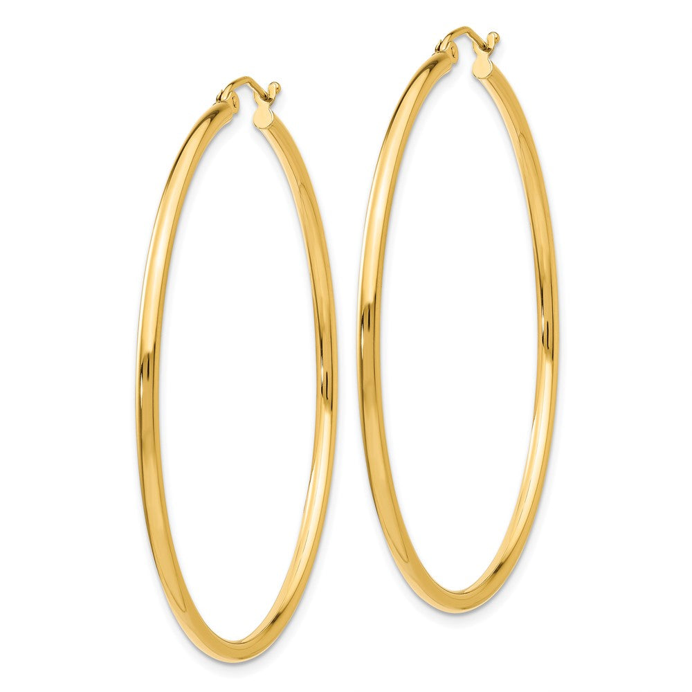 14K Yellow Gold Polished 2X50mm Tube Hoop Earrings