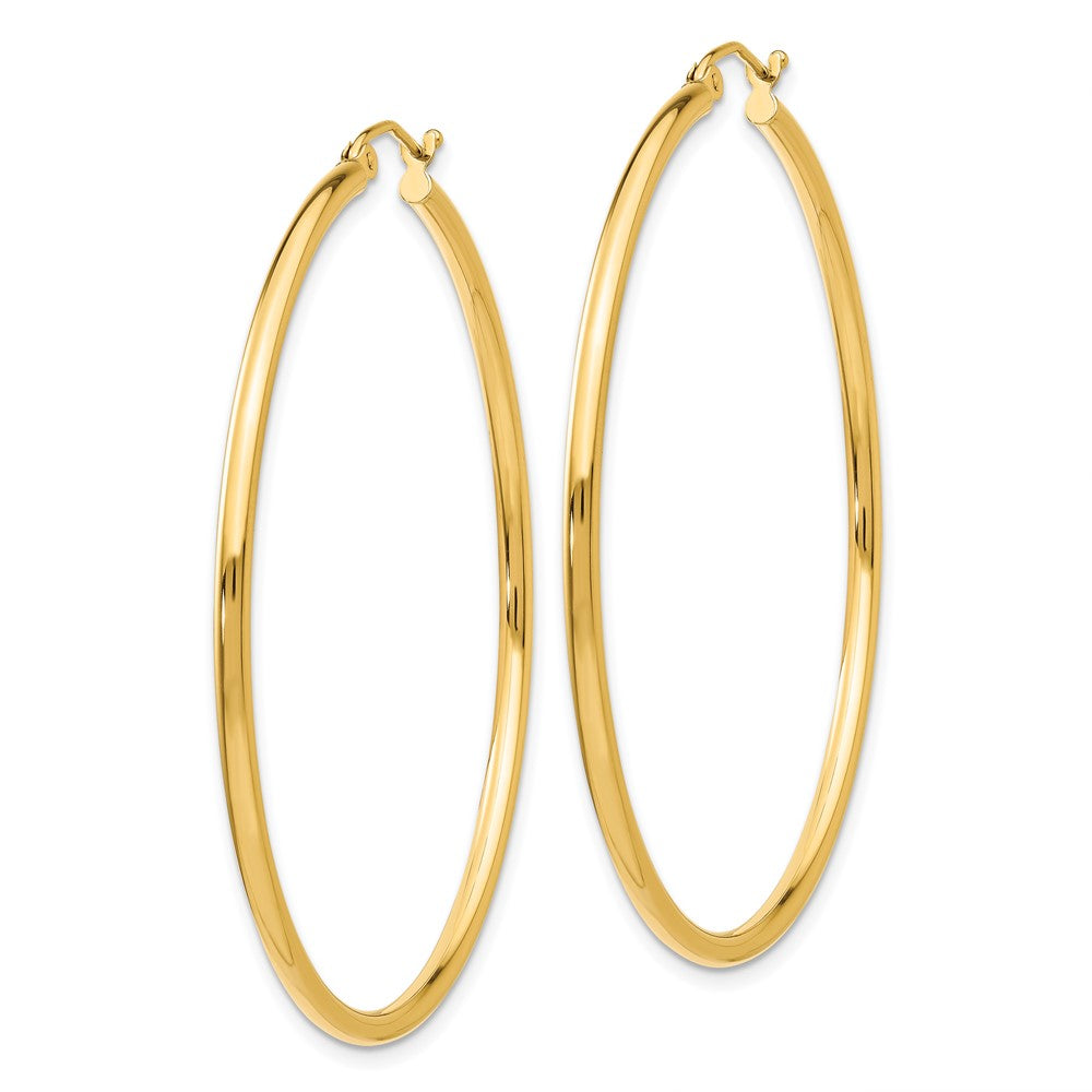 14K Yellow Gold Polished 2X50mm Lightweight Tube Hoop Earrings
