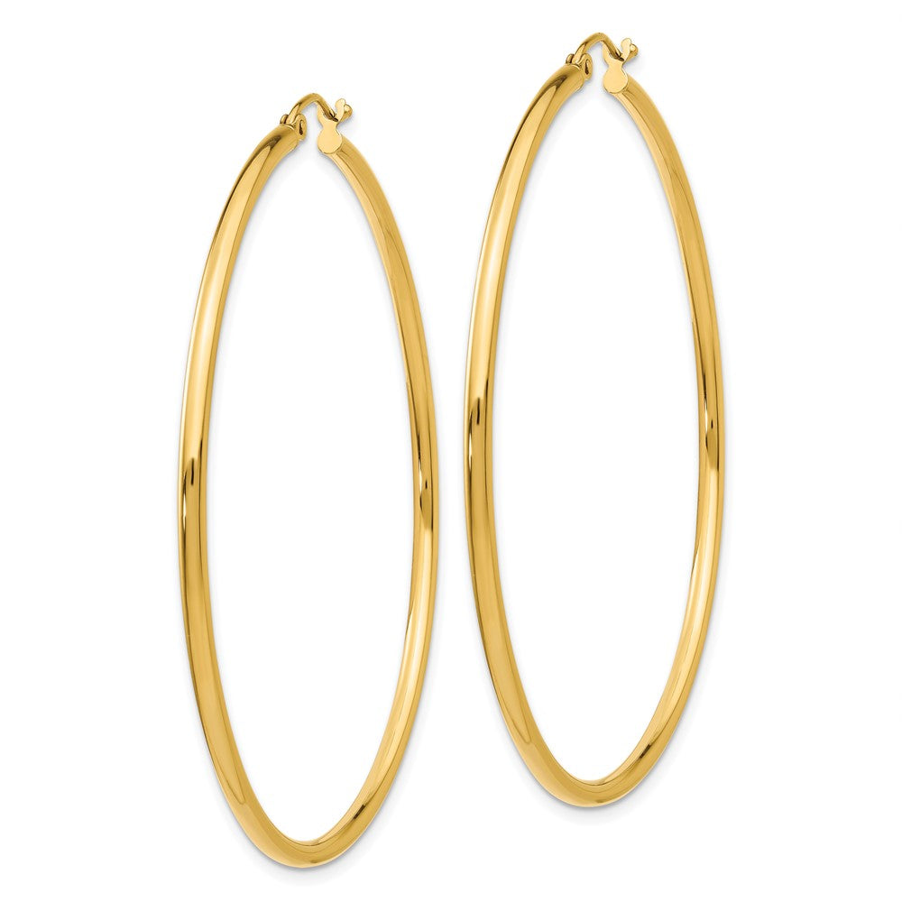 14K Yellow Gold Polished 2X55mm Tube Hoop Earrings