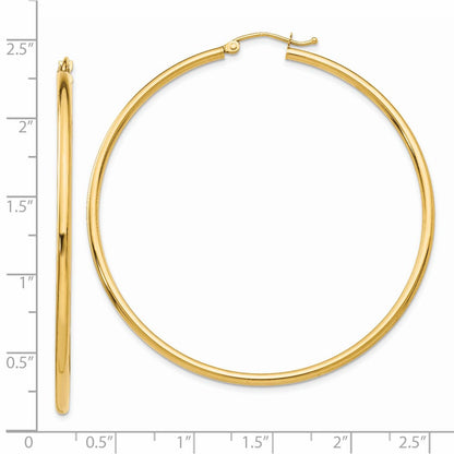 14K Yellow Gold Polished 2X55mm Tube Hoop Earrings