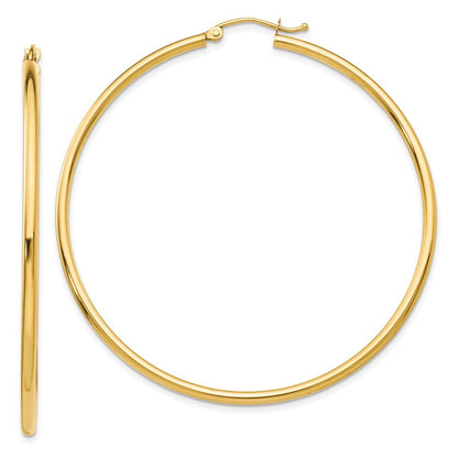 14K Yellow Gold Polished 2X55mm Tube Hoop Earrings