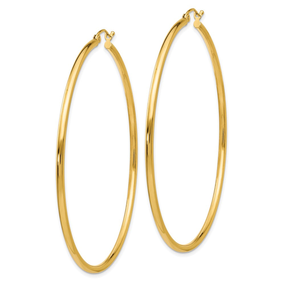 14K Yellow Gold Polished 2X60mm Tube Hoop Earrings