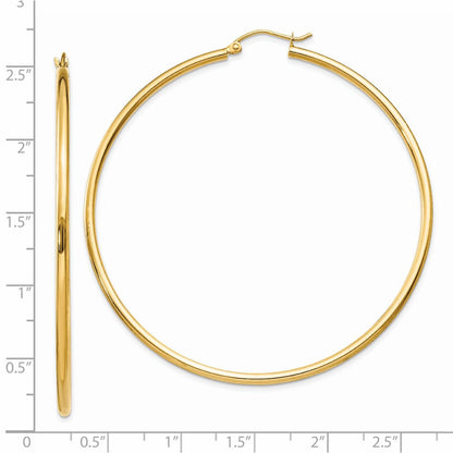 14K Yellow Gold Polished 2X60mm Tube Hoop Earrings