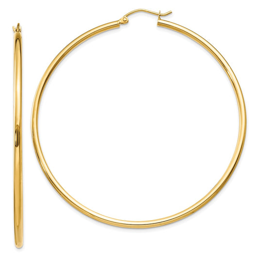 14K Yellow Gold Polished 2X60mm Tube Hoop Earrings