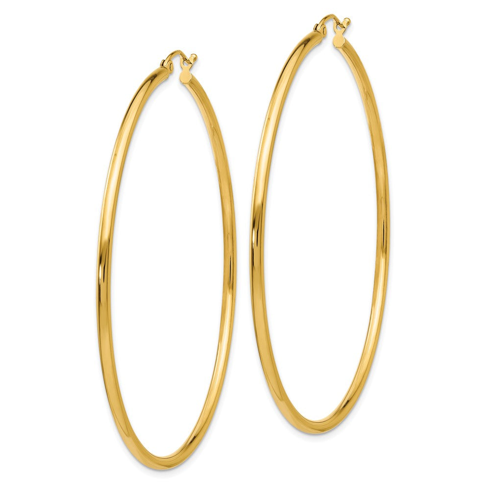 14K Yellow Gold Polished 2X60mm Lightweight Tube Hoop Earrings