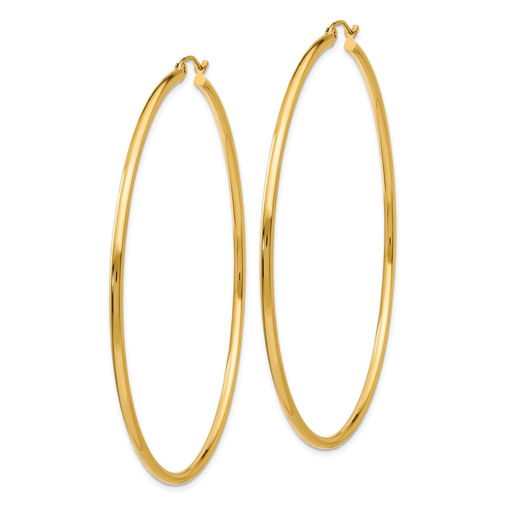 14K Yellow Gold Polished 2X65mm Tube Hoop Earrings